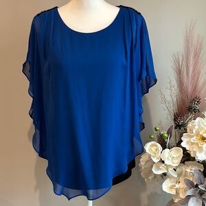 Elegant Blue Women's Draped Top